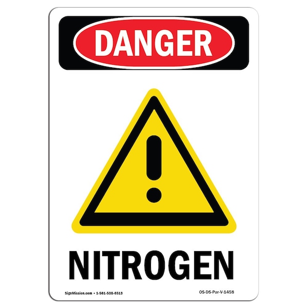 Safety Sign, OSHA Danger, 5" Height, Nitrogen, Portrait, 10PK